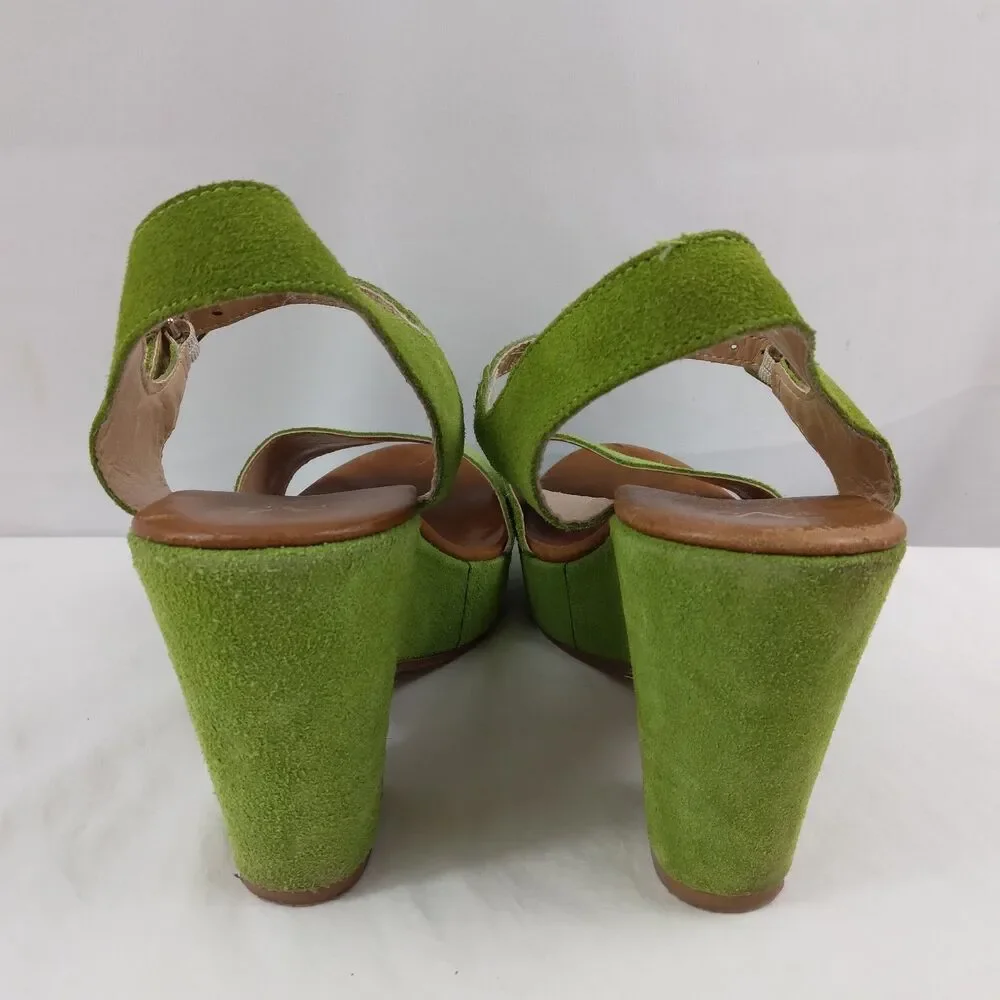 V1969 19v69 Italia Green Suede Open Toe Ankle Strap Chunky Platform Heels 39 - Picture 11 of 15